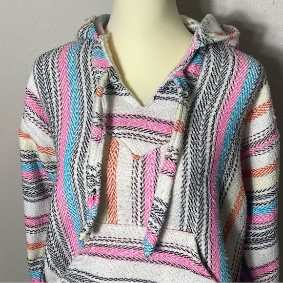 Artesanias Molina Aztec Mexican Striped Pullover Cotton Hoodie Size Medium - Picture 15 of 15